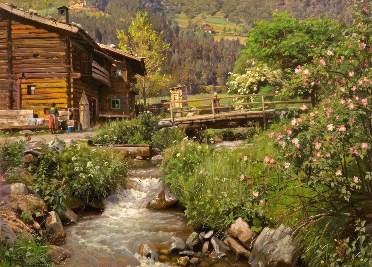 Cabane de montagne au bord du ruisseau - Peder Monsted