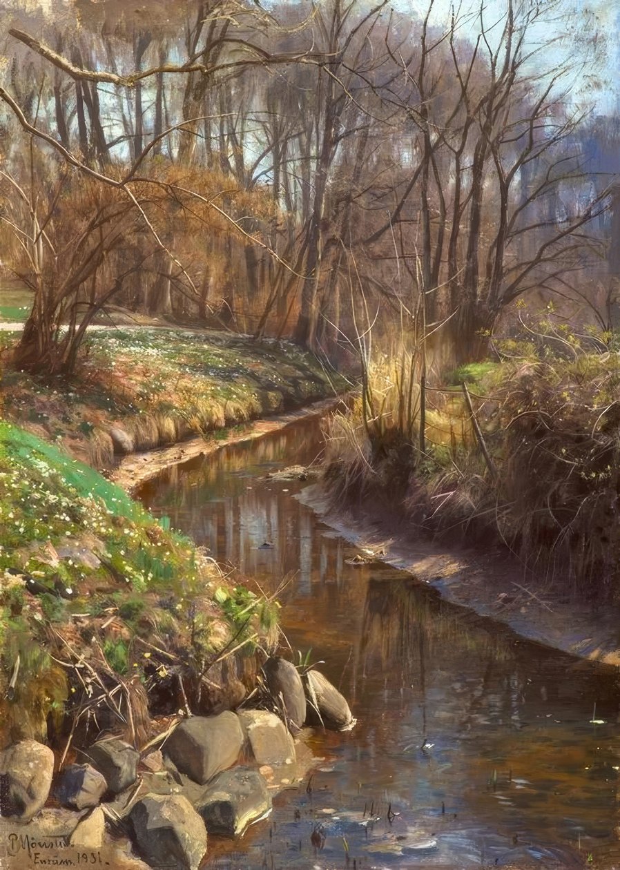 P.Mönsted, Printemps au ruisseau forestier - Peder Monsted