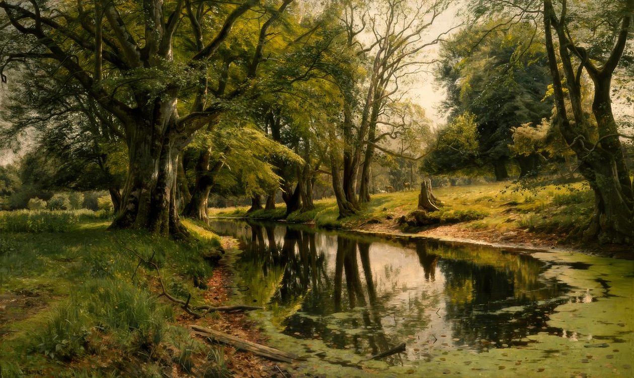 Eau calme dans la forêt - Peder Monsted