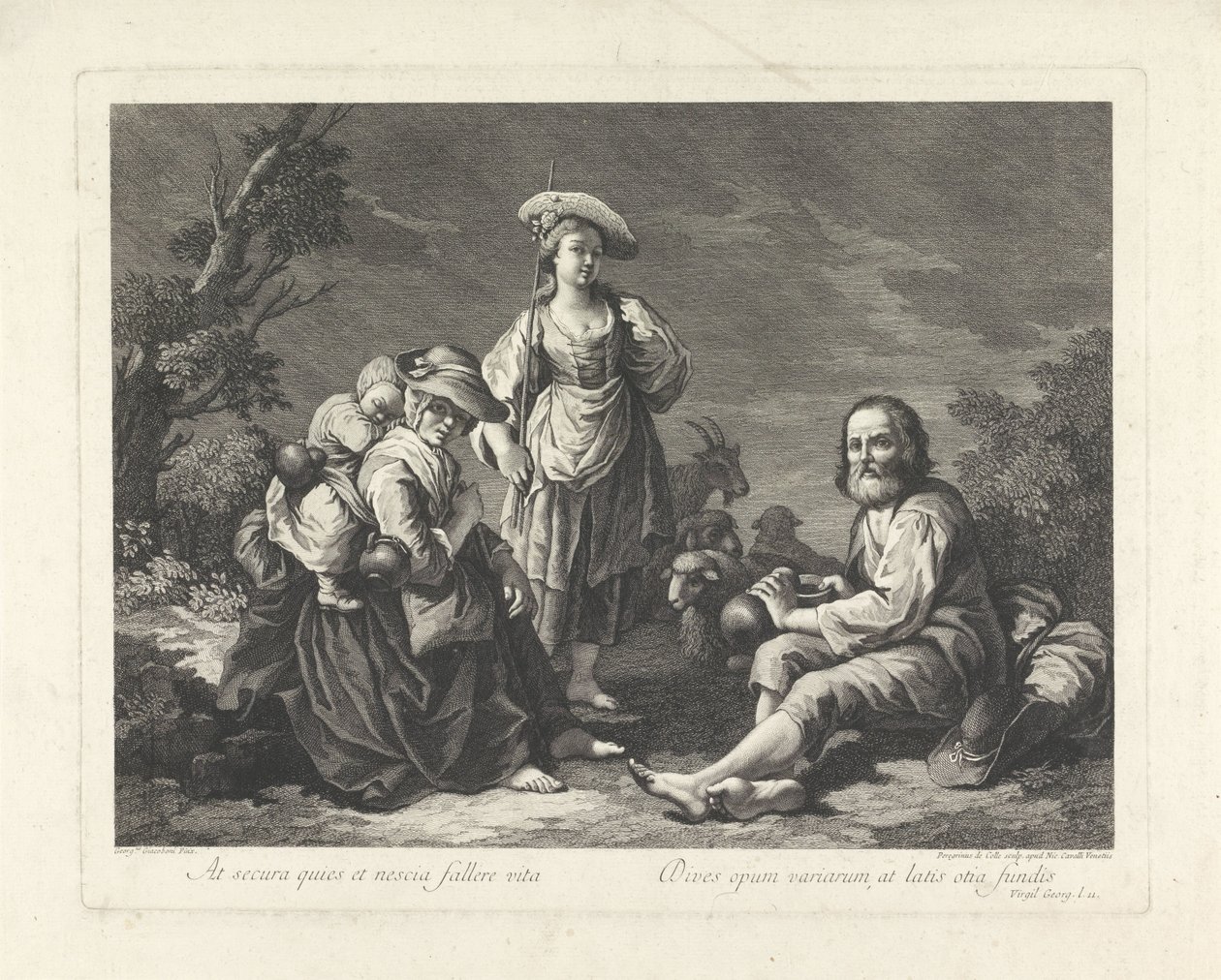 Famille de bergers dans un paysage - Pellegrino dal Colle