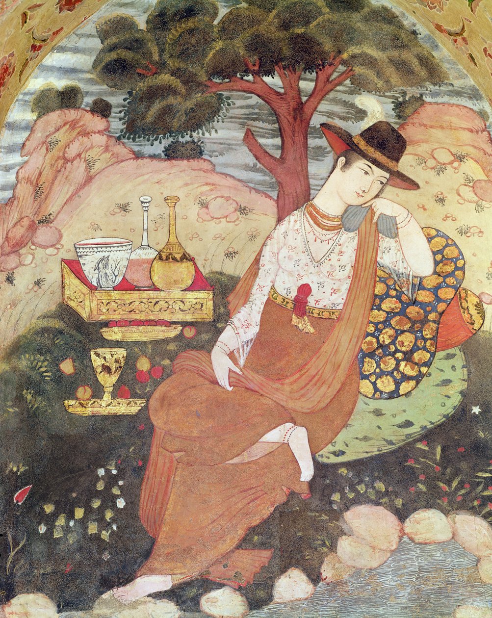 Princesse assise dans un jardin, dynastie Safavide - Persian School