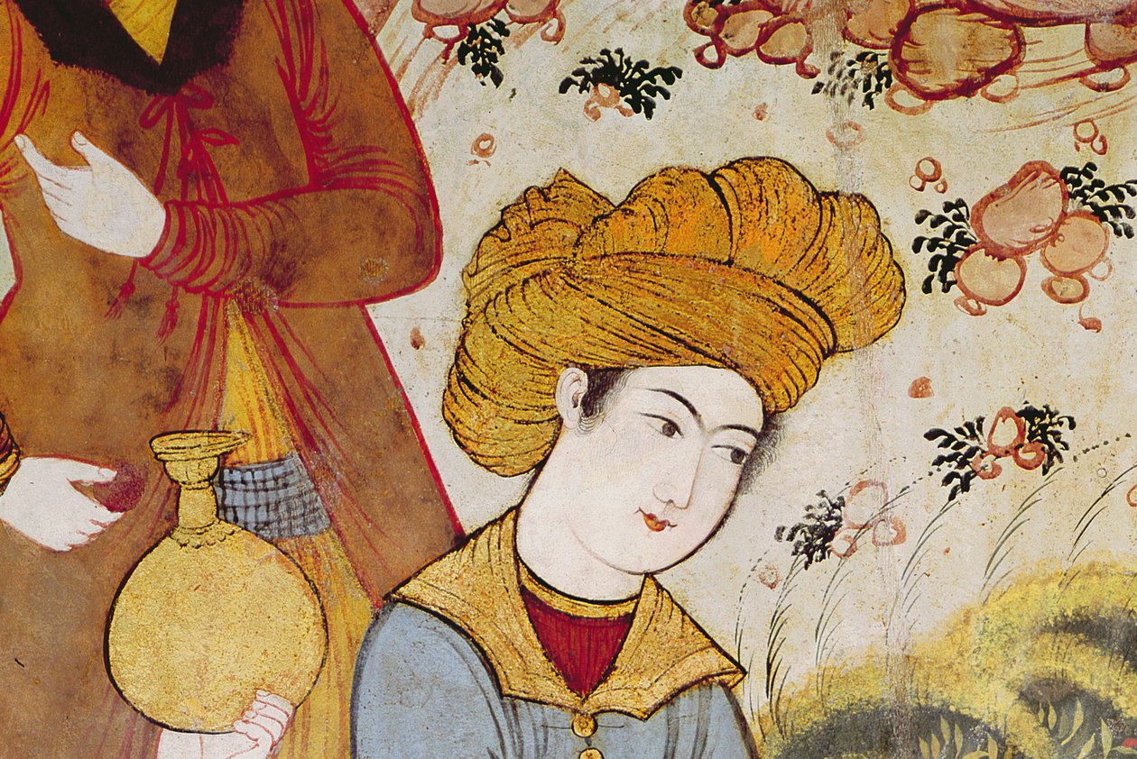 Shah Abbas I (1588-1629) et un Courtisan offrant des fruits et des boissons (détail) - Persian School