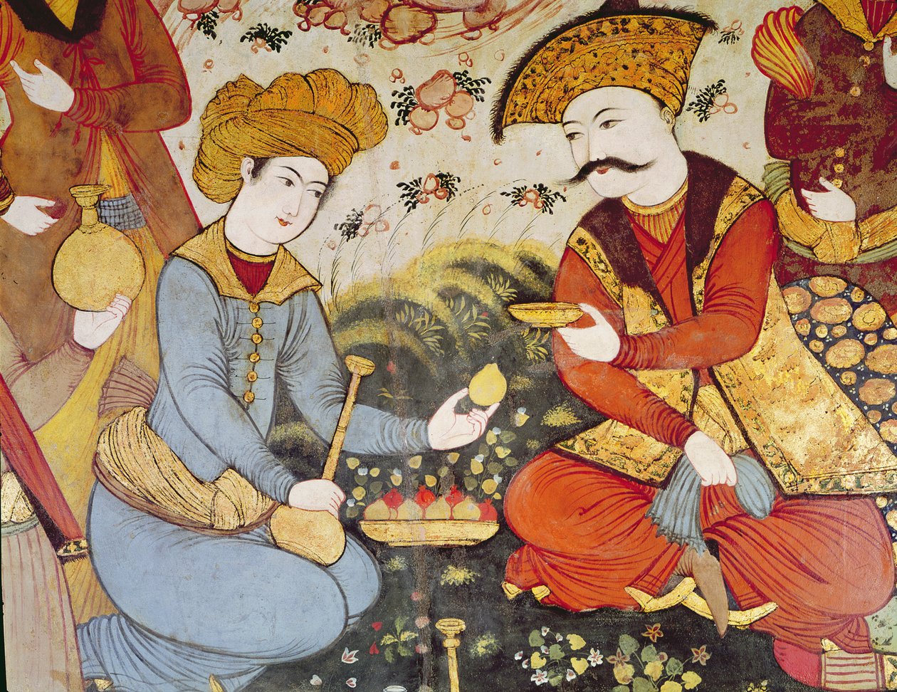 Shah Abbas I (1588-1629) et un courtisan offrant des fruits et des boissons (détail) - Persian School