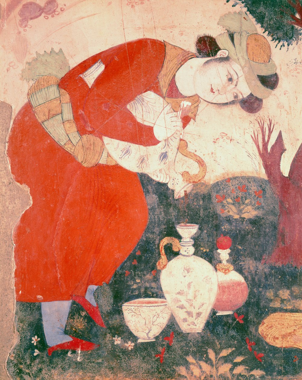 Femme versant du vin dans la cour de Shah Abbas I, 1585-1627 (détail) - Persian School