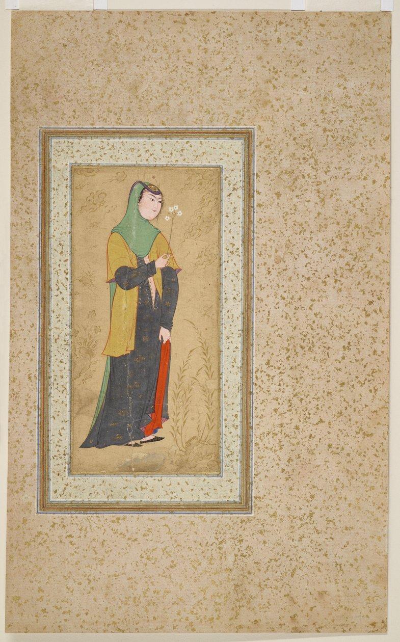 Femme avec un bouquet de fleurs, vers 1595 - Persian School