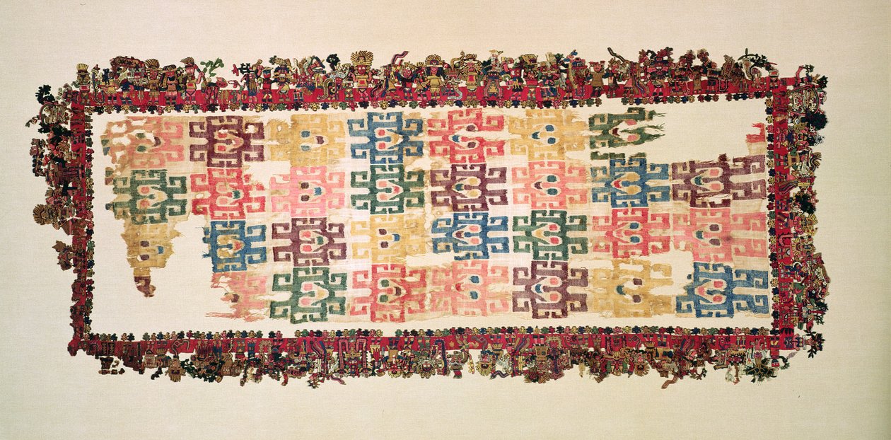 Fragments de manteau, connu sous le nom de Textile de Paracas, Culture Nazca, 200-600 ap. J.-C. - Peruvian School