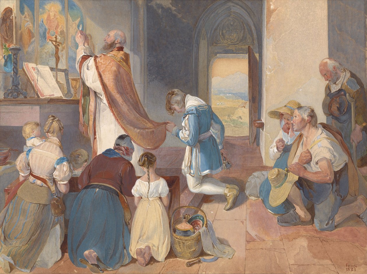 Fridolin assiste à la Sainte Messe - Peter Fendi