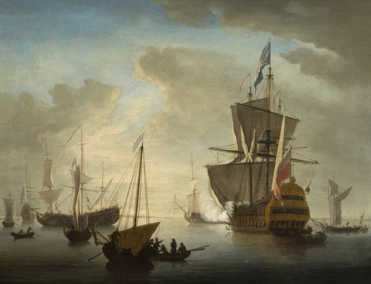 Navire de guerre britannique tirant une salve - Peter Monamy