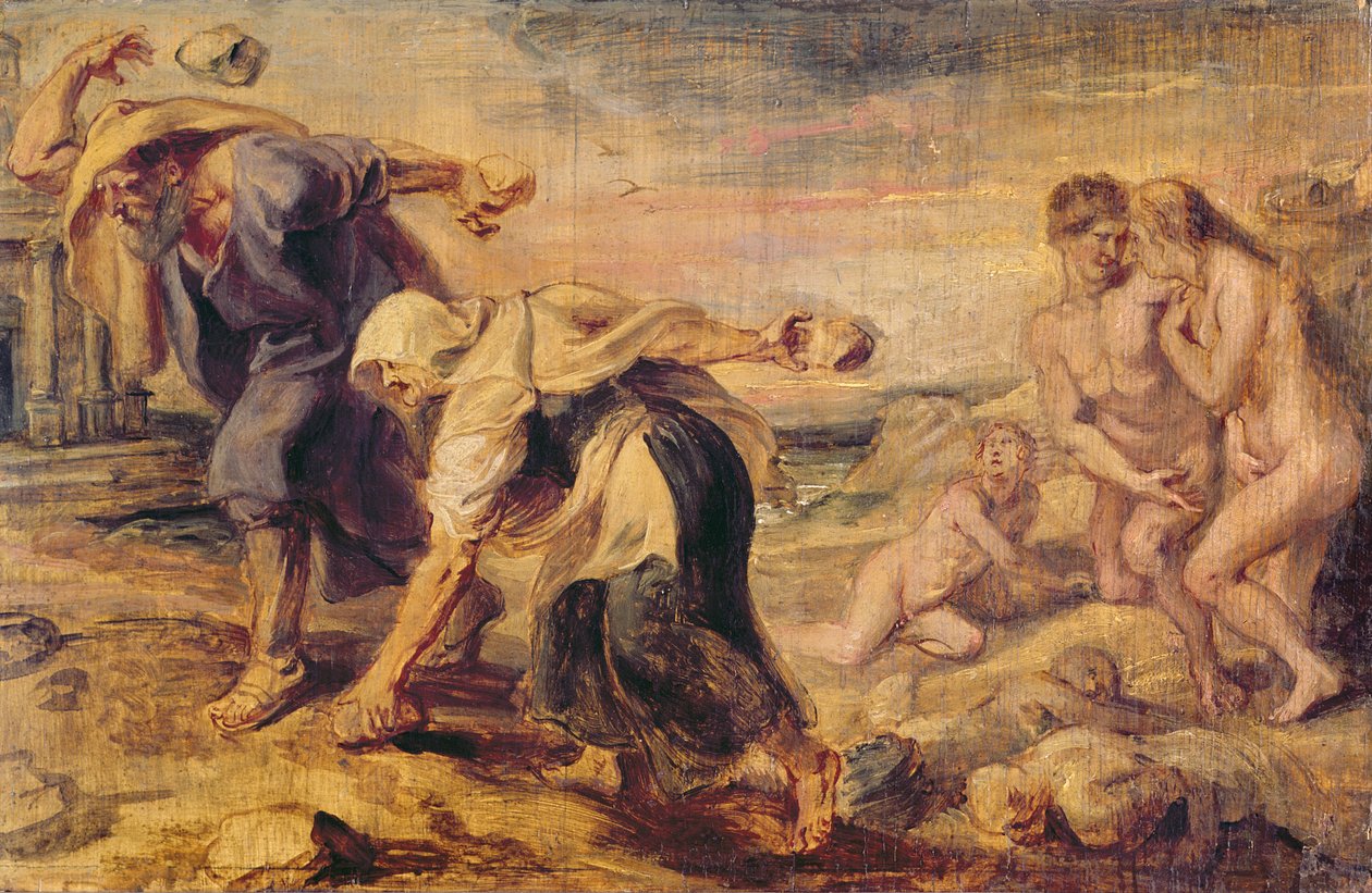 Deucalion et Pyrrha repeuplent le monde en jetant des pierres derrière eux, c.1636 - Peter Paul Rubens