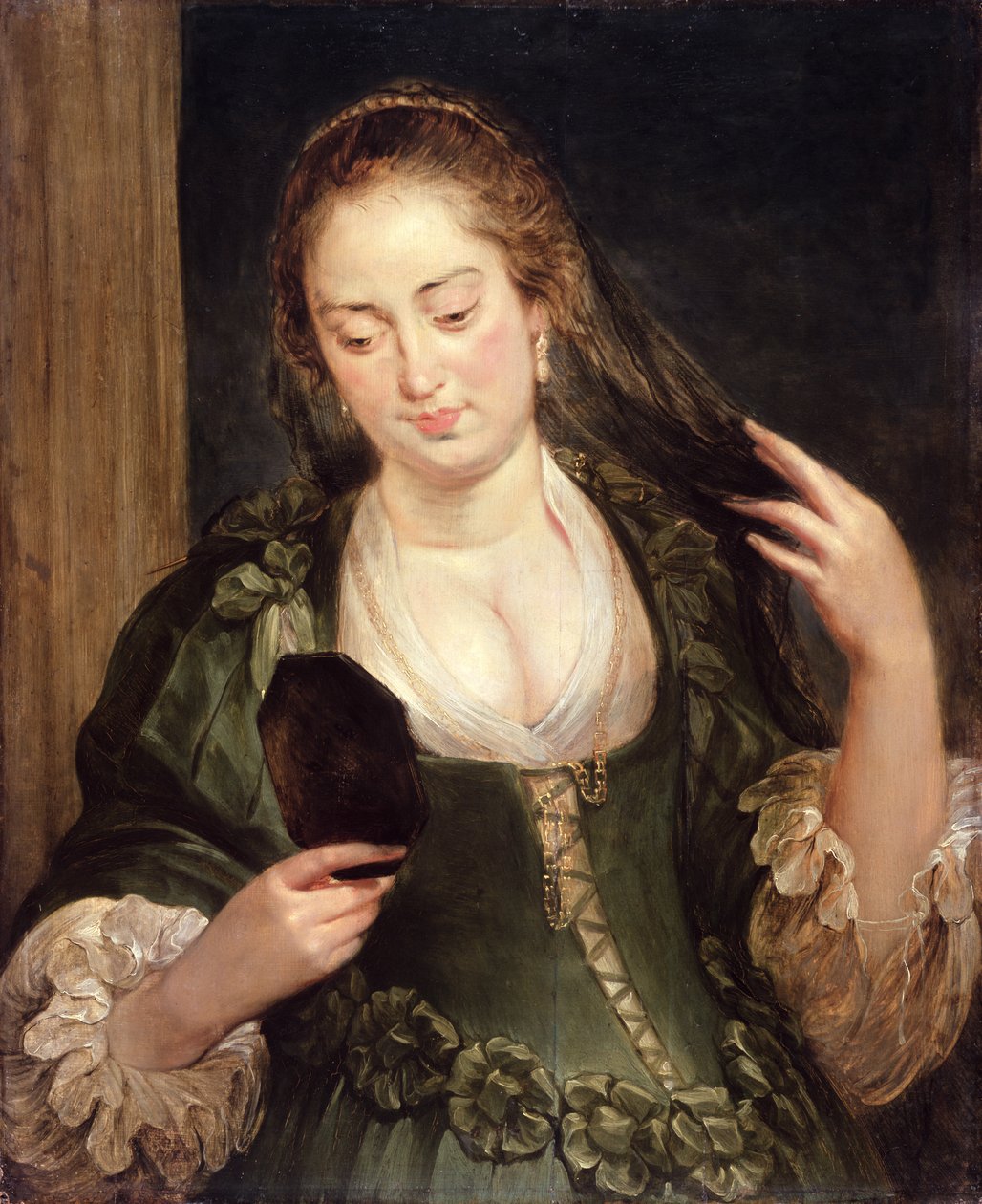 Fille avec miroir - Follower of Peter Paul Rubens