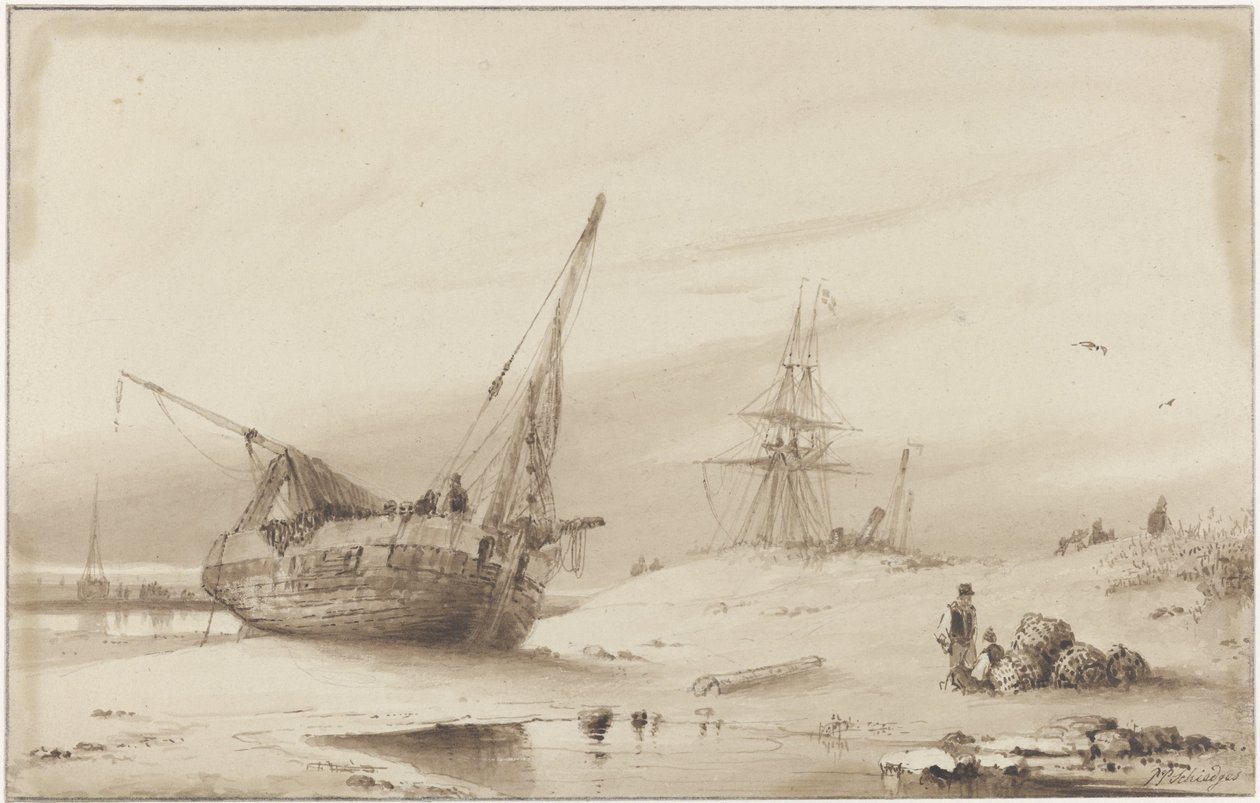 Navires sur la plage - Petrus Paulus Schiedges (I)