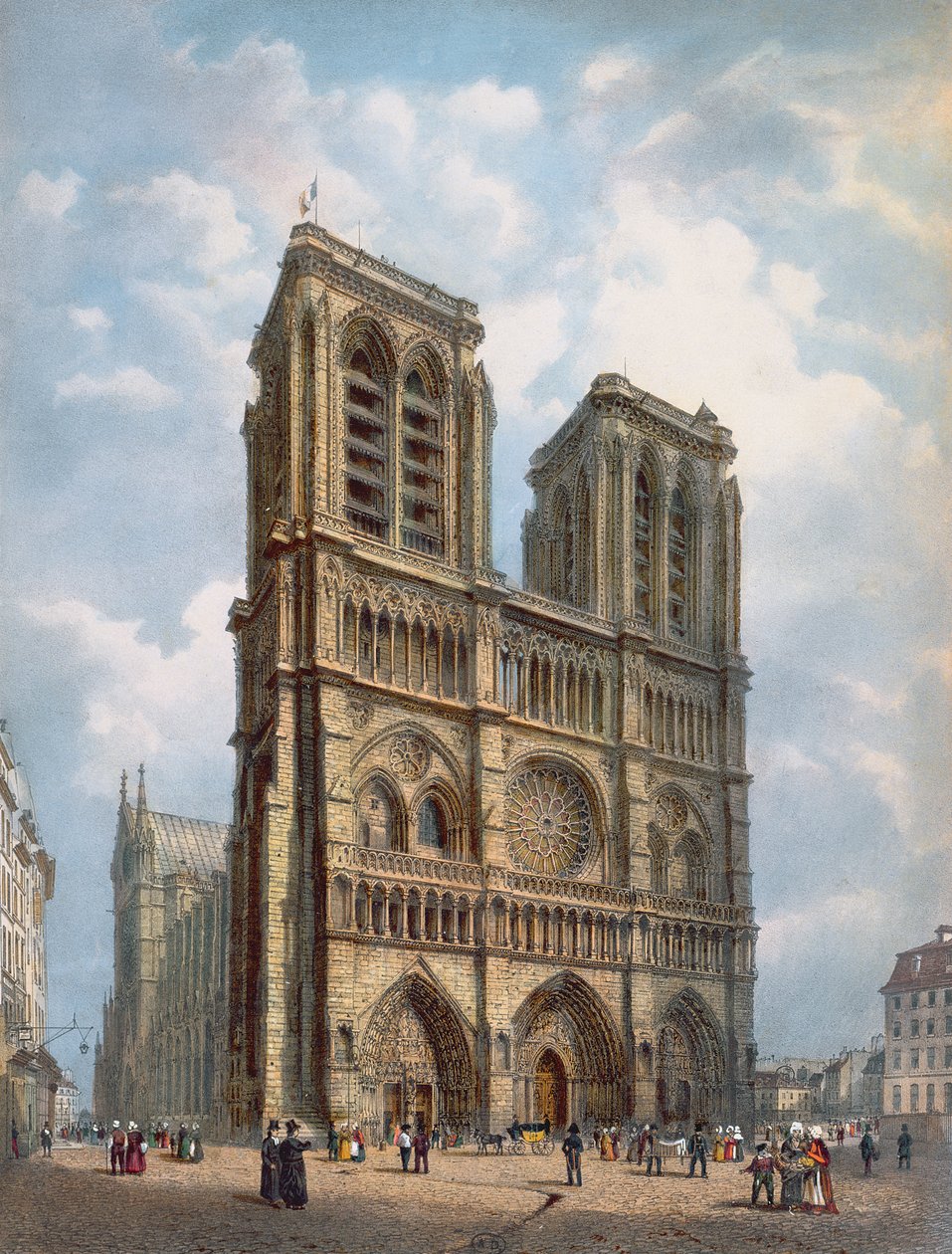 Vue de la façade ouest de la cathédrale Notre-Dame, Paris, vers 1840 - Philippe Benoist