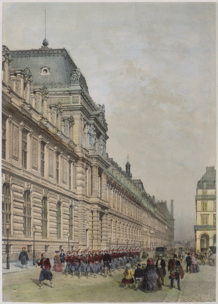Vue de la nouvelle façade du Louvre sur la rue de Rivoli, illustration de 