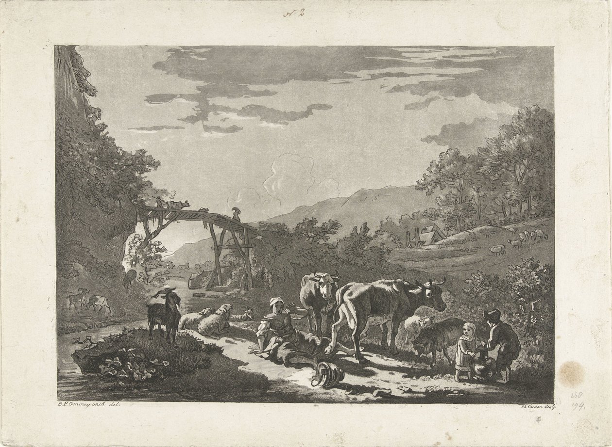 Paysage avec laitière et pont en bois - Philippe Cardon