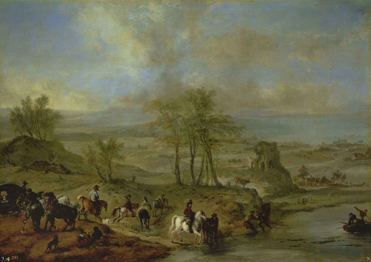 Départ pour la chasse et la pêche dans la rivière - Philips Wouwerman
