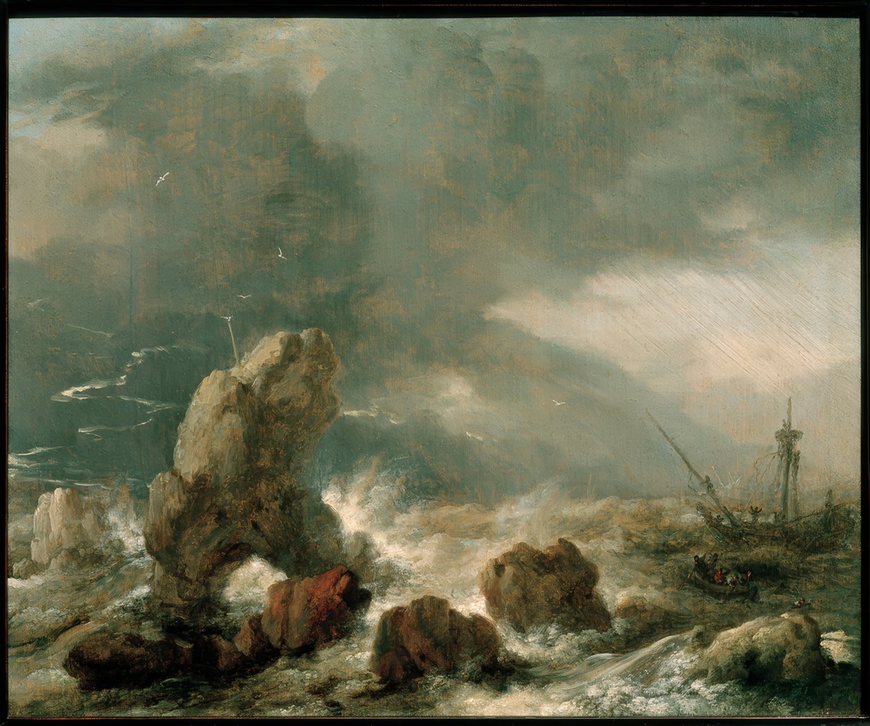 Mer agitée avec trois navires en détresse - Philips Wouwerman