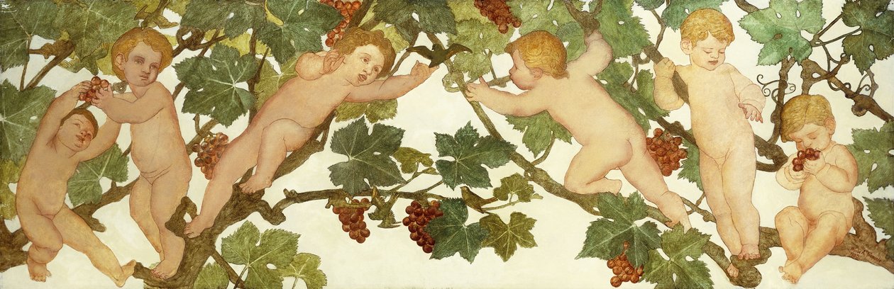 Putti folâtrant dans un vignoble - Phoebe Anna Traquair