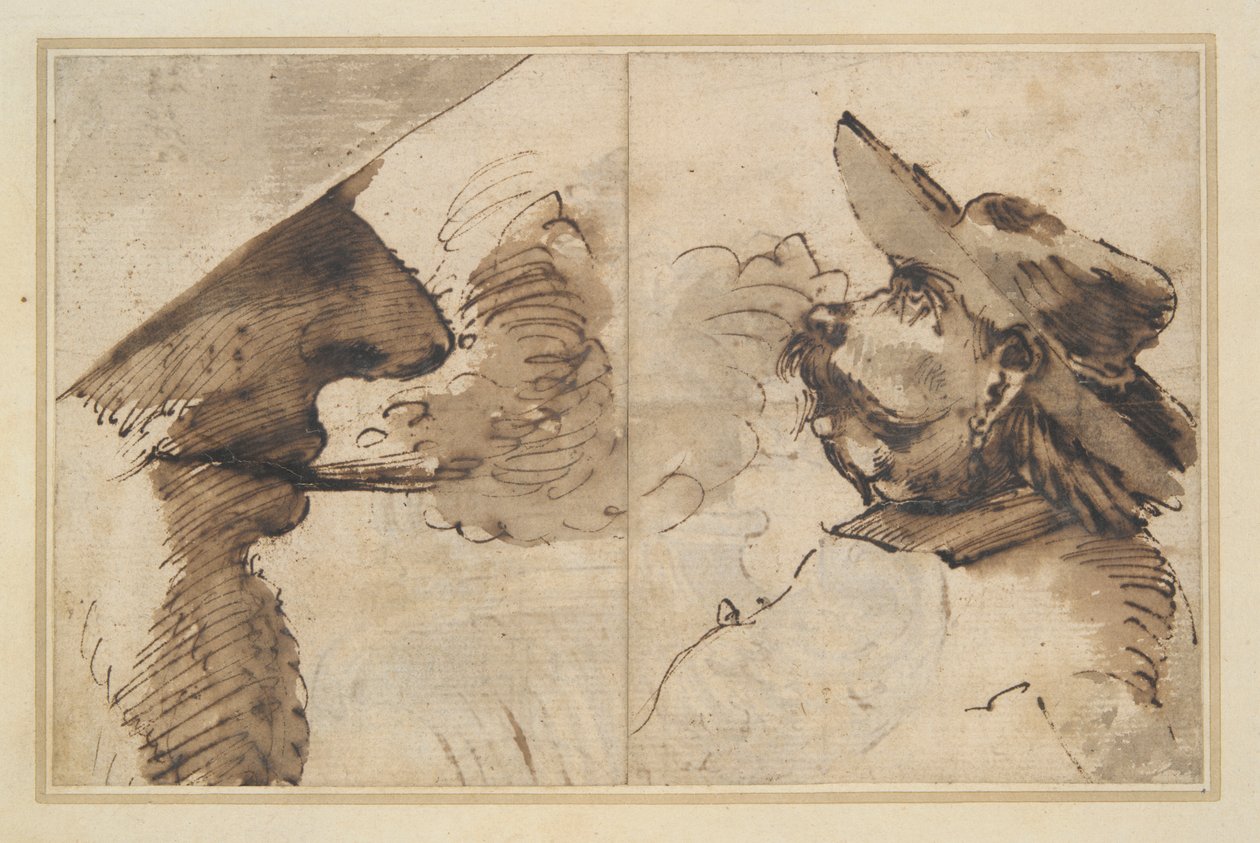 Caricatures de deux têtes masculines - Pier Francesco Mola