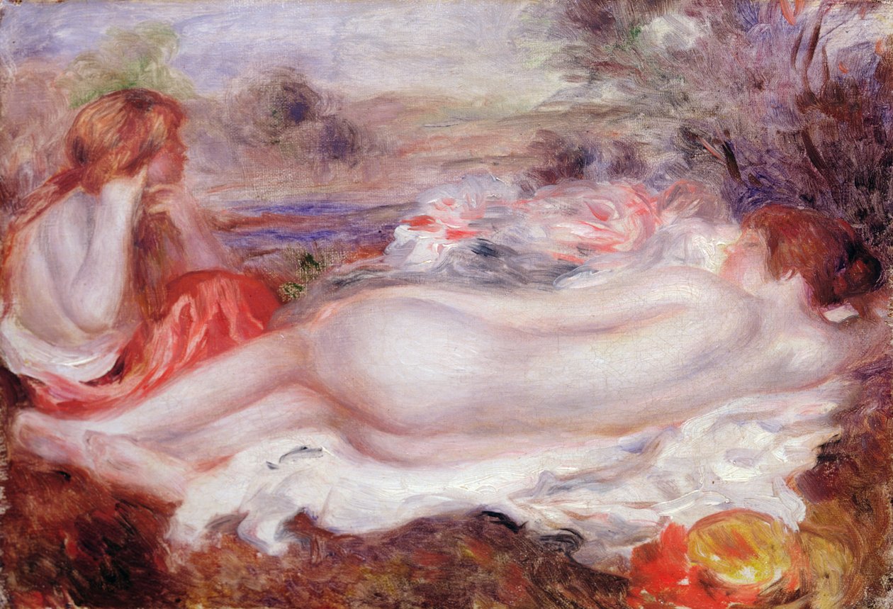 Baigneuse allongée et une jeune fille se coiffant, 1896 - Pierre Auguste Renoir