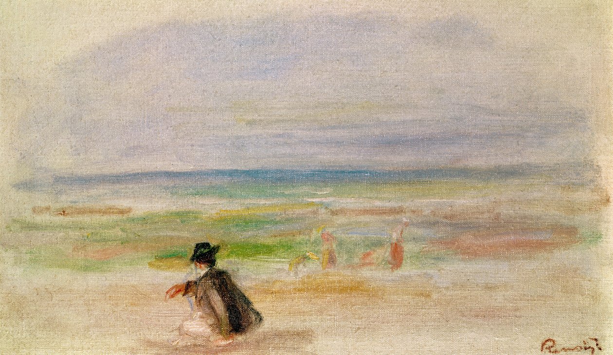 Homme en noir assis sur la plage - Pierre Auguste Renoir
