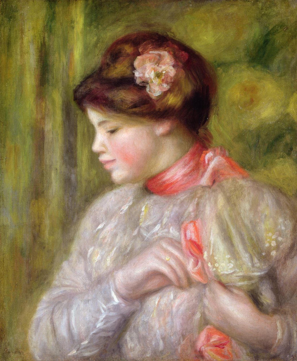 Jeune femme ajustant son chemisier - Pierre Auguste Renoir