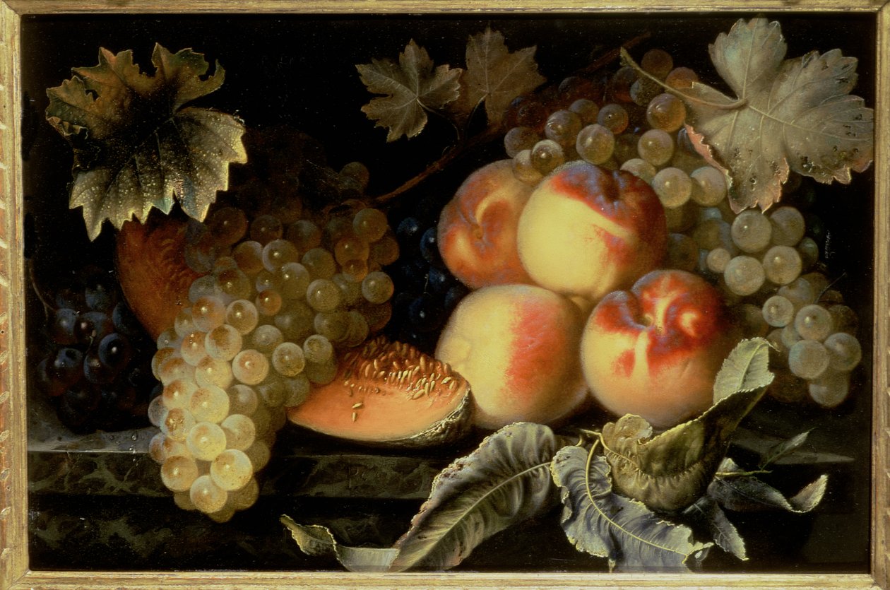 Nature Morte avec Pêches, Melon et Raisins (une paire) - Pierre Dupuis