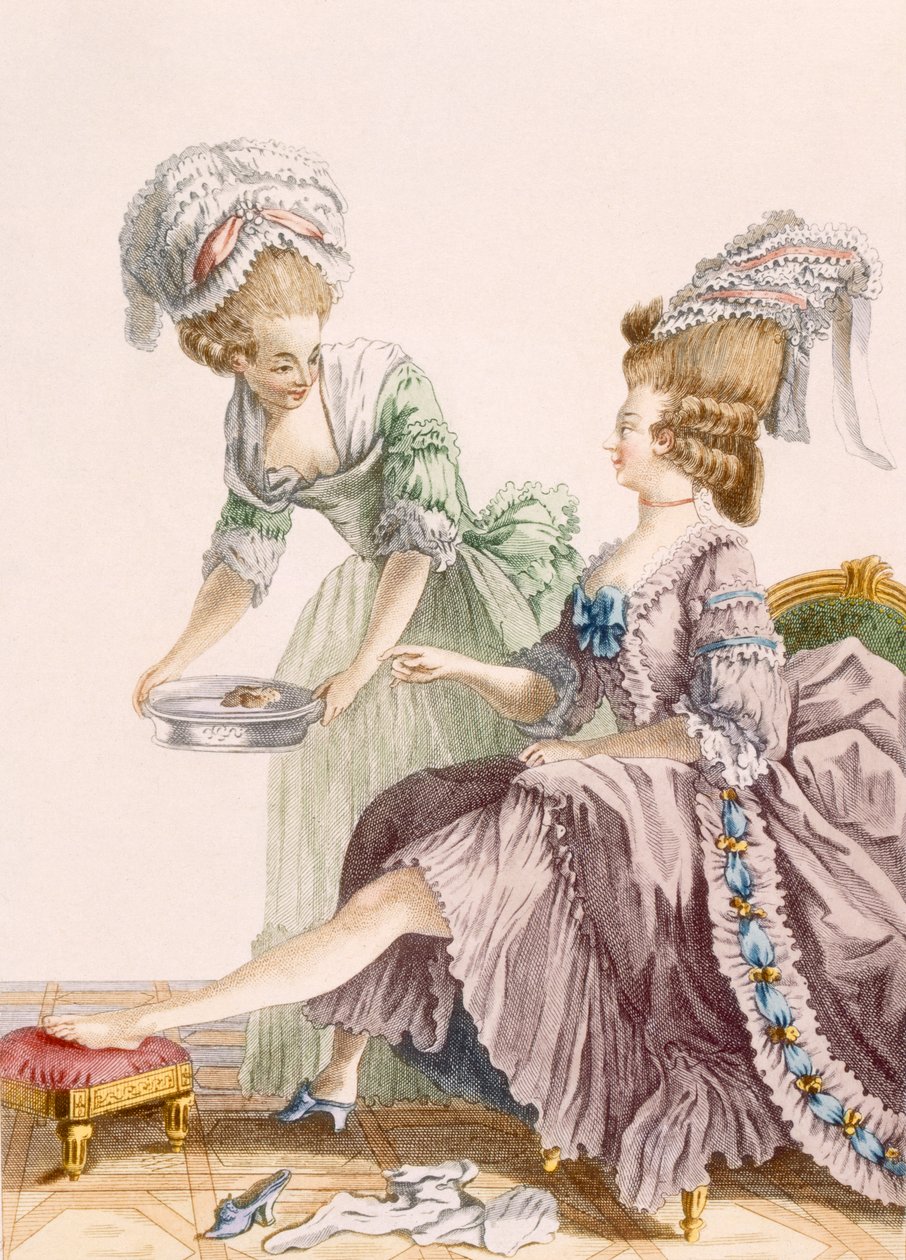 Dame élégante se faisant laver les pieds par sa servante, gravé par Dupin, planche de 