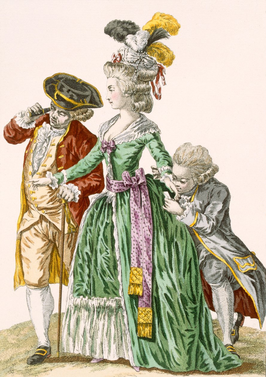 Dame de la cour entourée de serviteurs masculins, gravée par Petisoier, planche no.124 de 