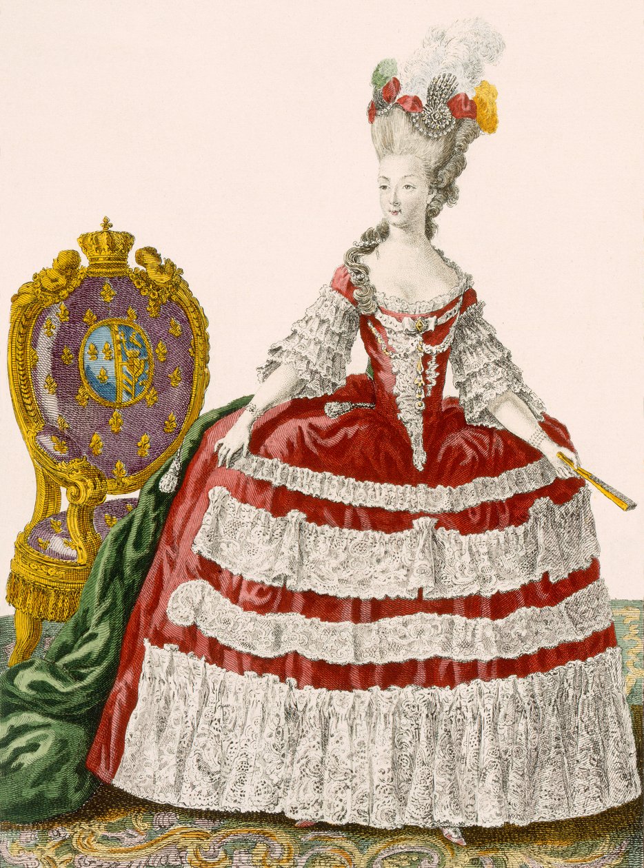 Robe de cour pour dame en cerise foncé, gravée par Patas, planche n°44 de 