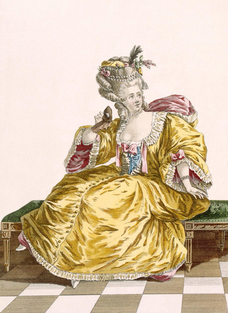 Robe de bal en taffetas doré pour dame, gravée par Patas, planche no.86 de 