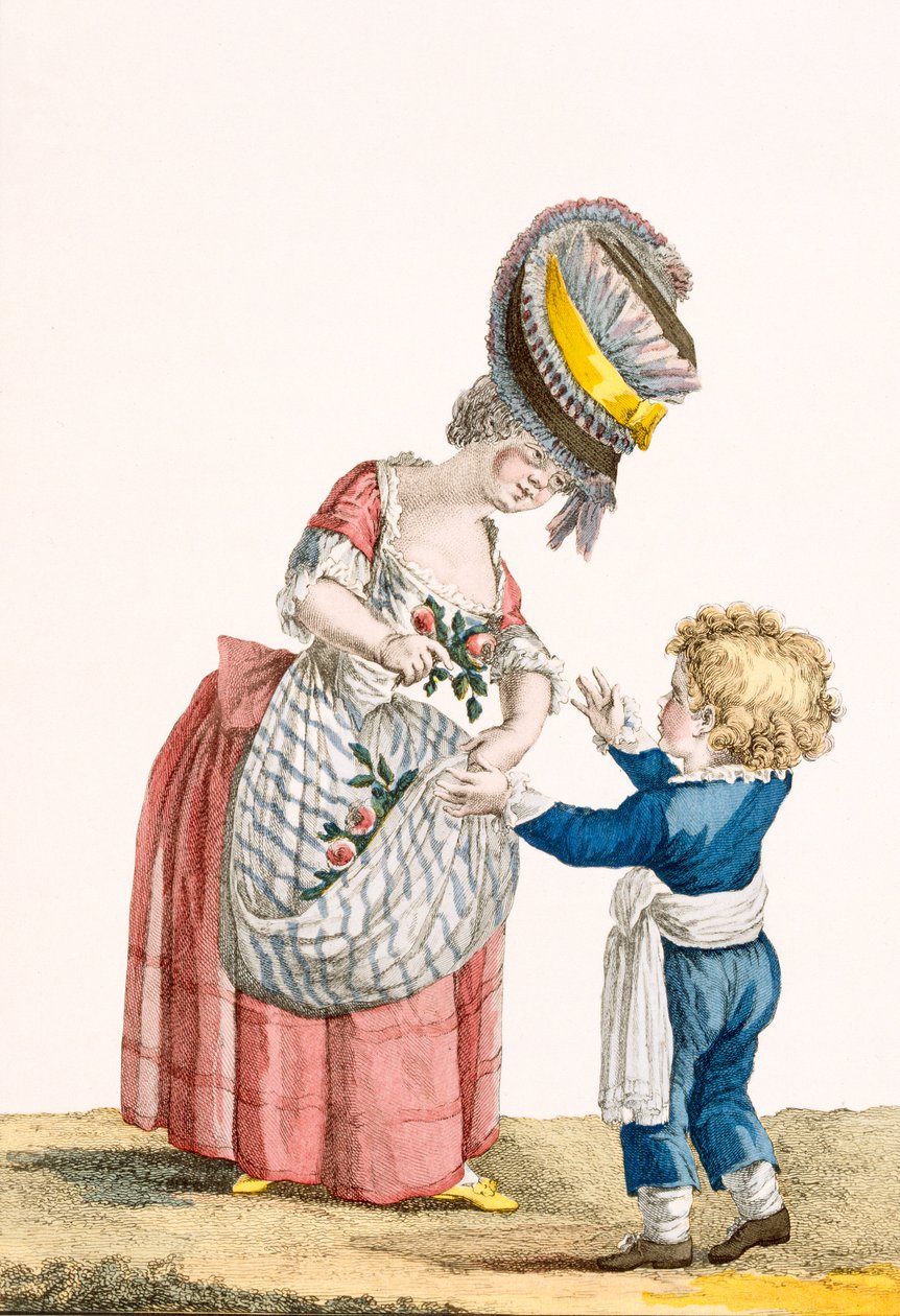 Jeune paysanne avec jeune garçon, gravé par Dupin, planche de 