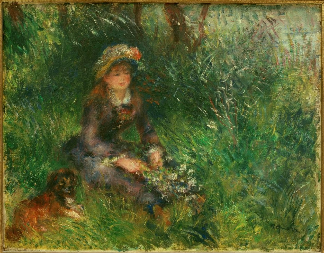 Aline Charigot avec un chien - Pierre Auguste Renoir