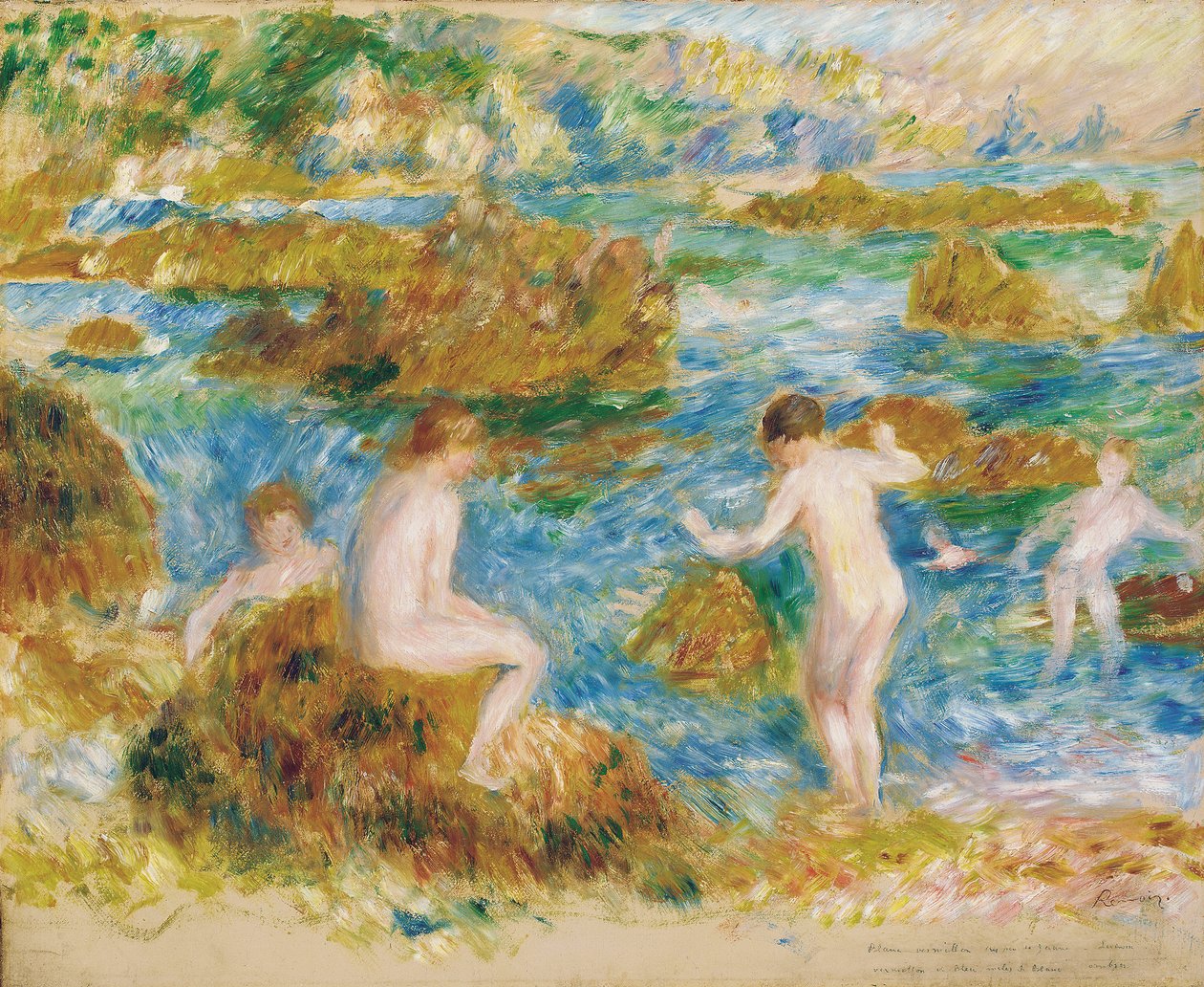 Garçons nus dans les rochers à Guernesey - Pierre Auguste Renoir