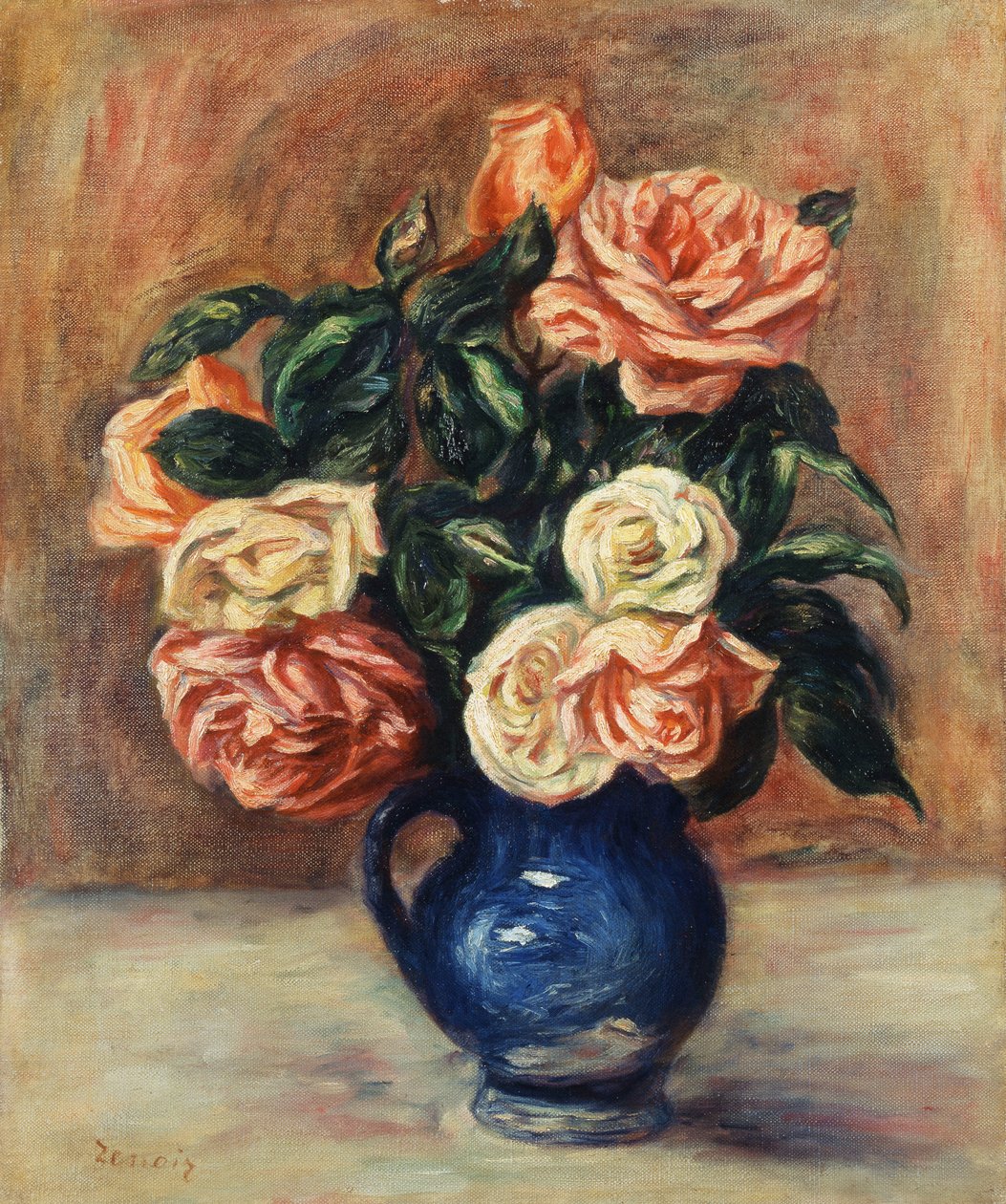 Roses dans un vase bleu - Pierre Auguste Renoir
