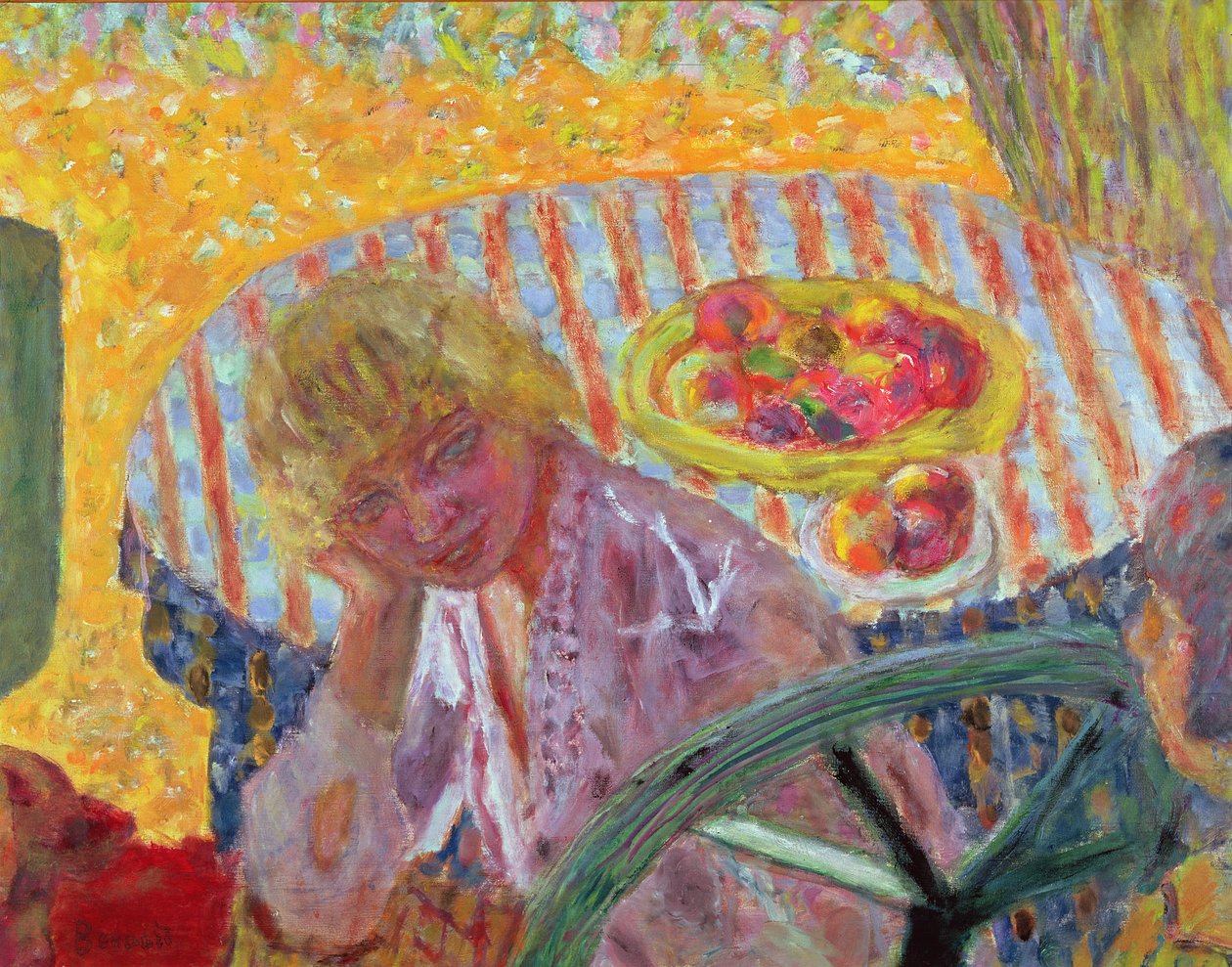Jeune fille avec une nappe rayée - Pierre Bonnard
