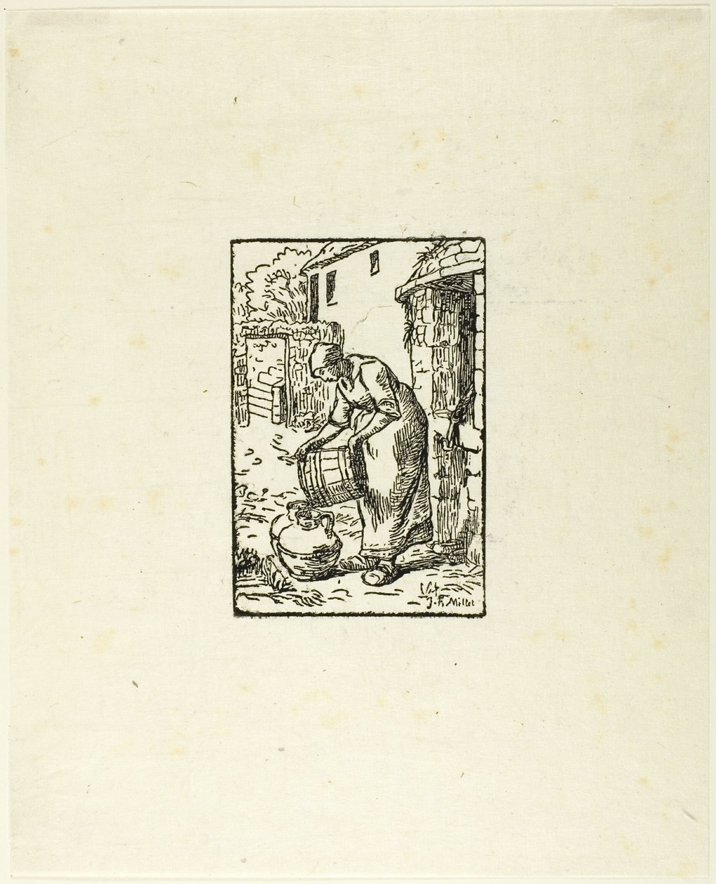 Femme remplissant des arrosoirs - Pierre Millet