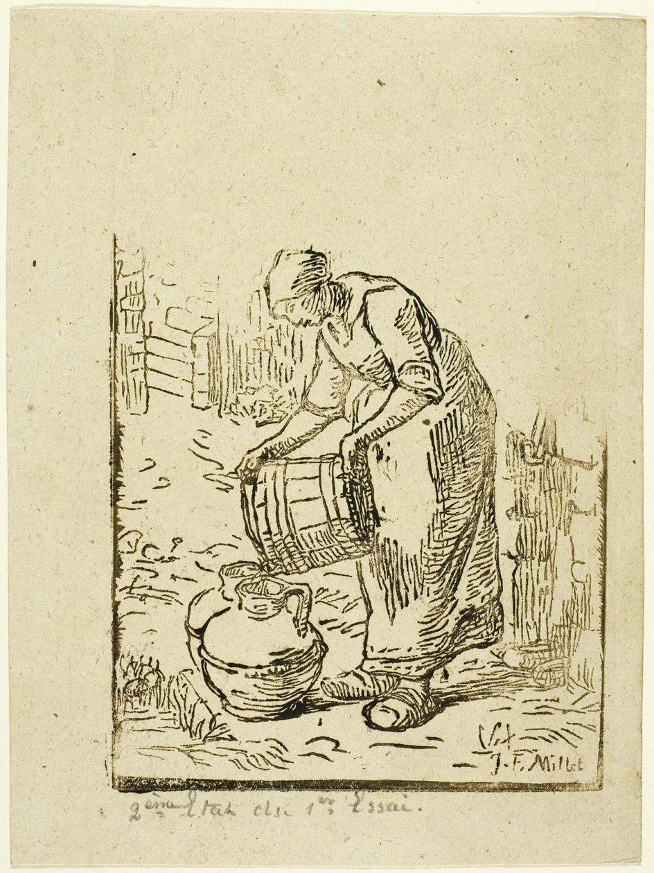 Femme Remplissant des Arrosoirs - Pierre Millet
