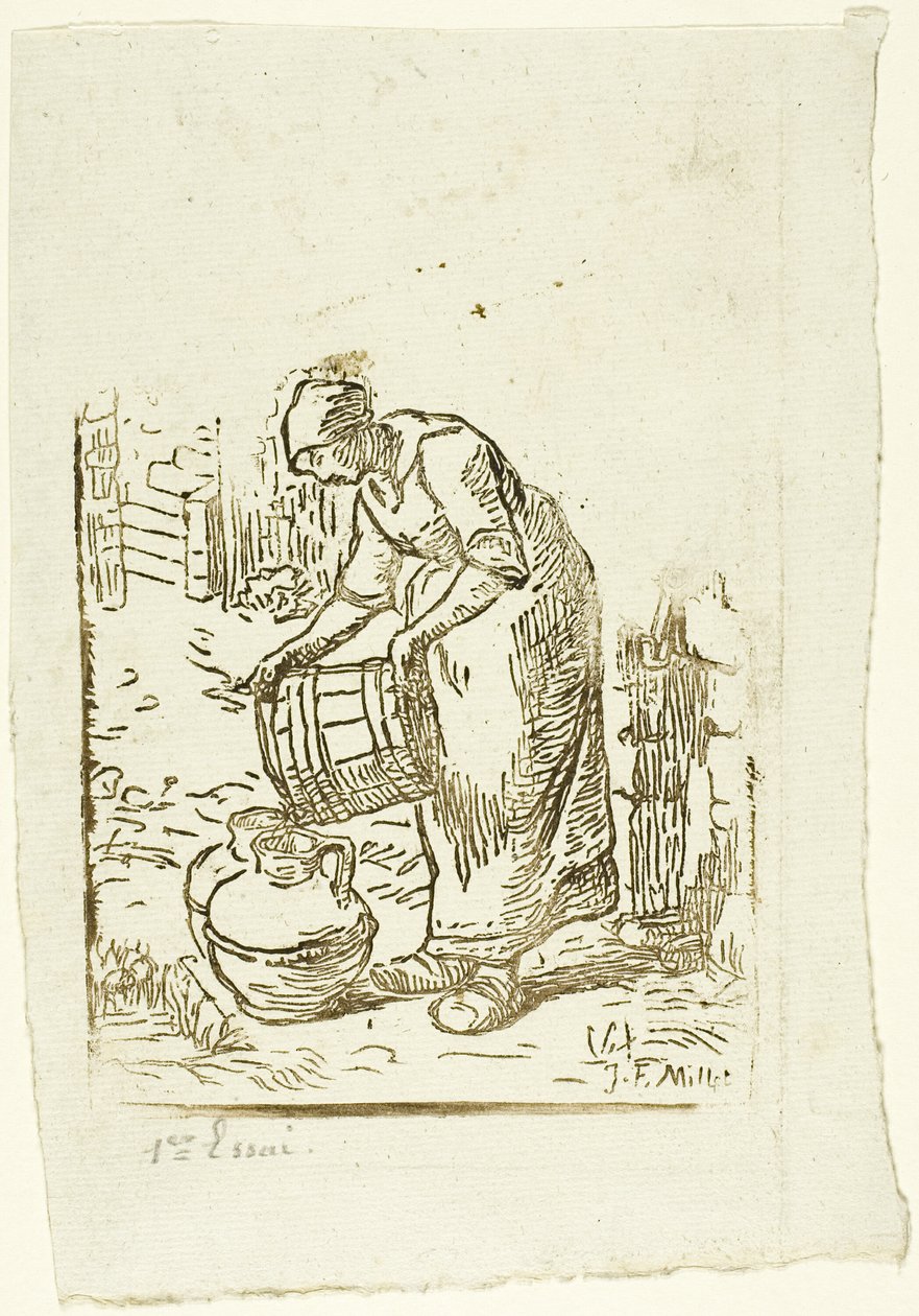 Femme remplissant des arrosoirs - Pierre Millet