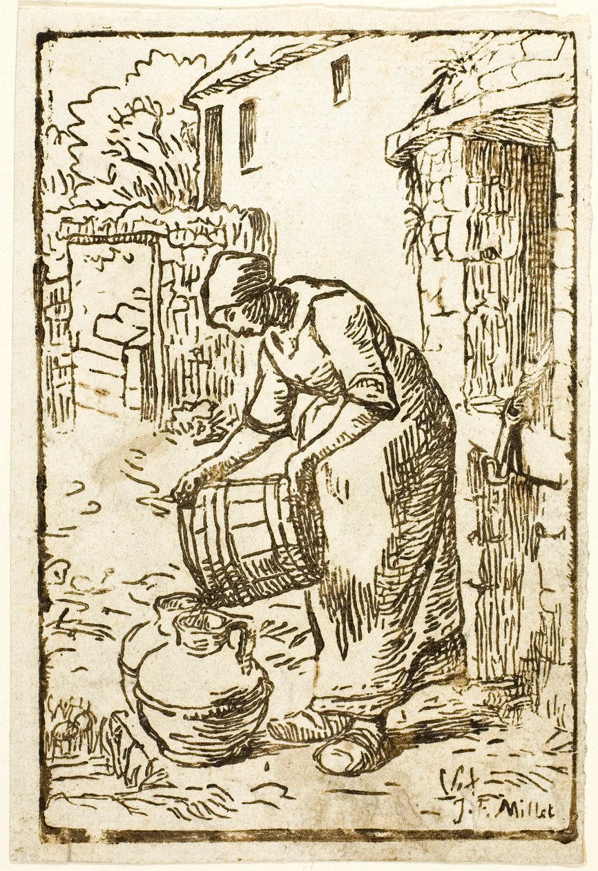 Femme Remplissant des Bidons d