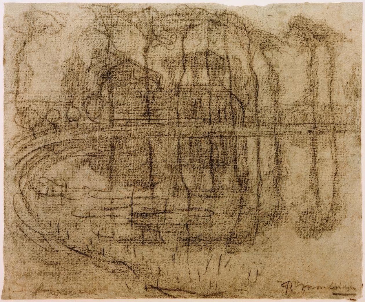 Ferme avec arbres au bord de l