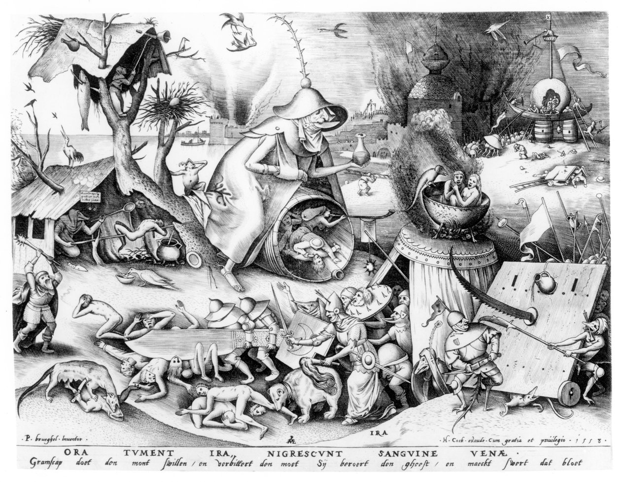 Colère (Ira), de la série des Sept Péchés Capitaux, gravé par Pieter van der Heyden et publié par Hieronymus Cock, 1558 - Pieter Bruegel the Elder