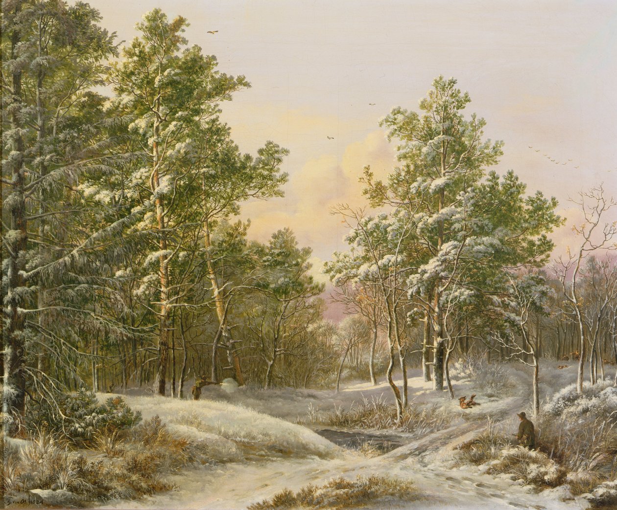 Chasseurs dans une forêt d