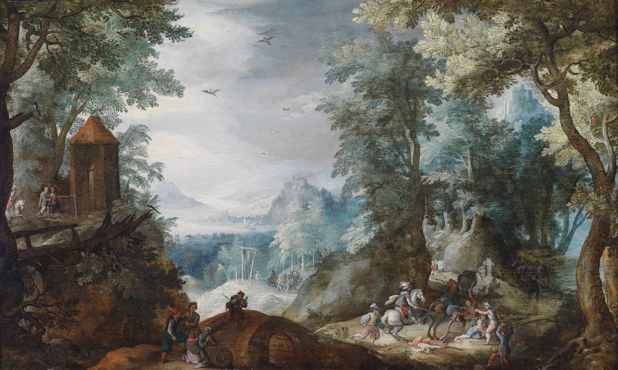 Paysage boisé avec une embuscade - Pieter Schoubroeck