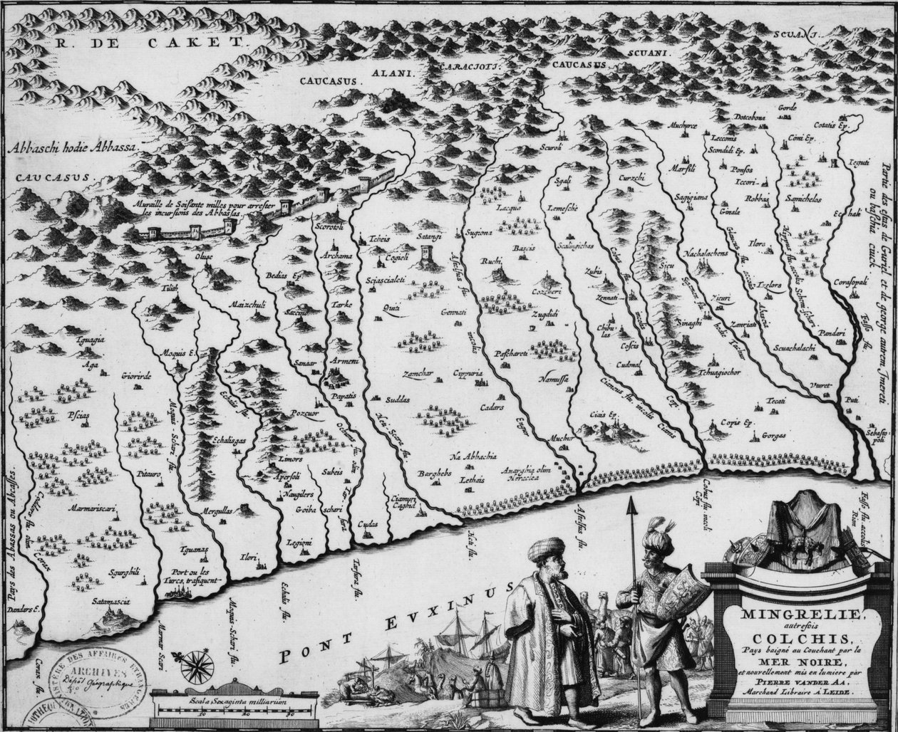 Carte de Colchis (1714) - elle montre la plus ancienne représentation connue du mur - Pieter Van der Aa