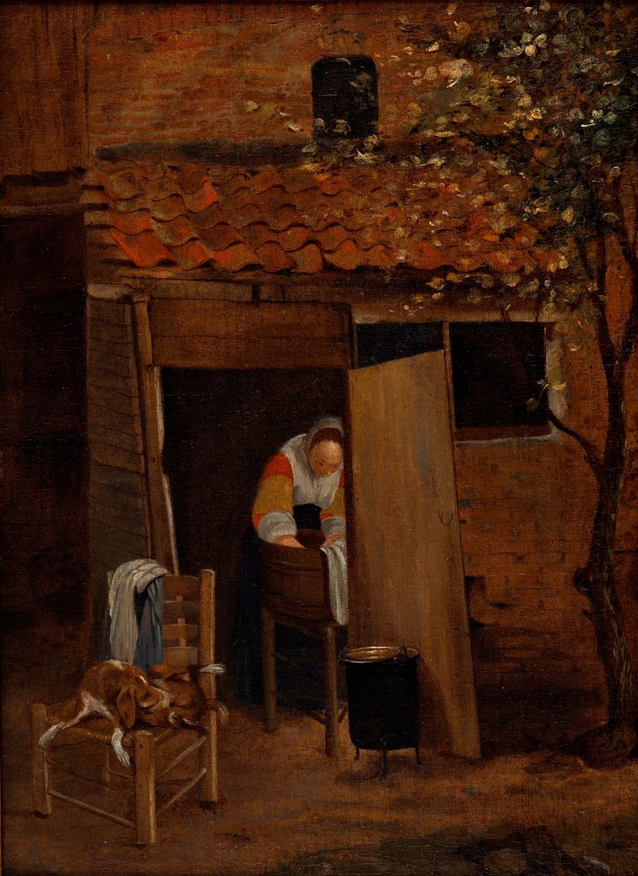 Fille lavant des vêtements - Pieter Hooch de