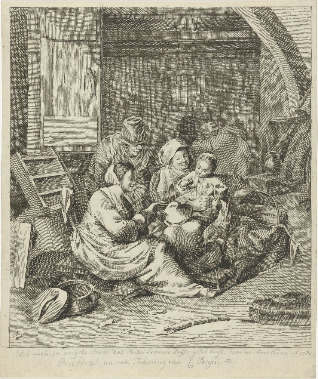 Intérieur avec famille paysanne - Pieter Leonard Delfos