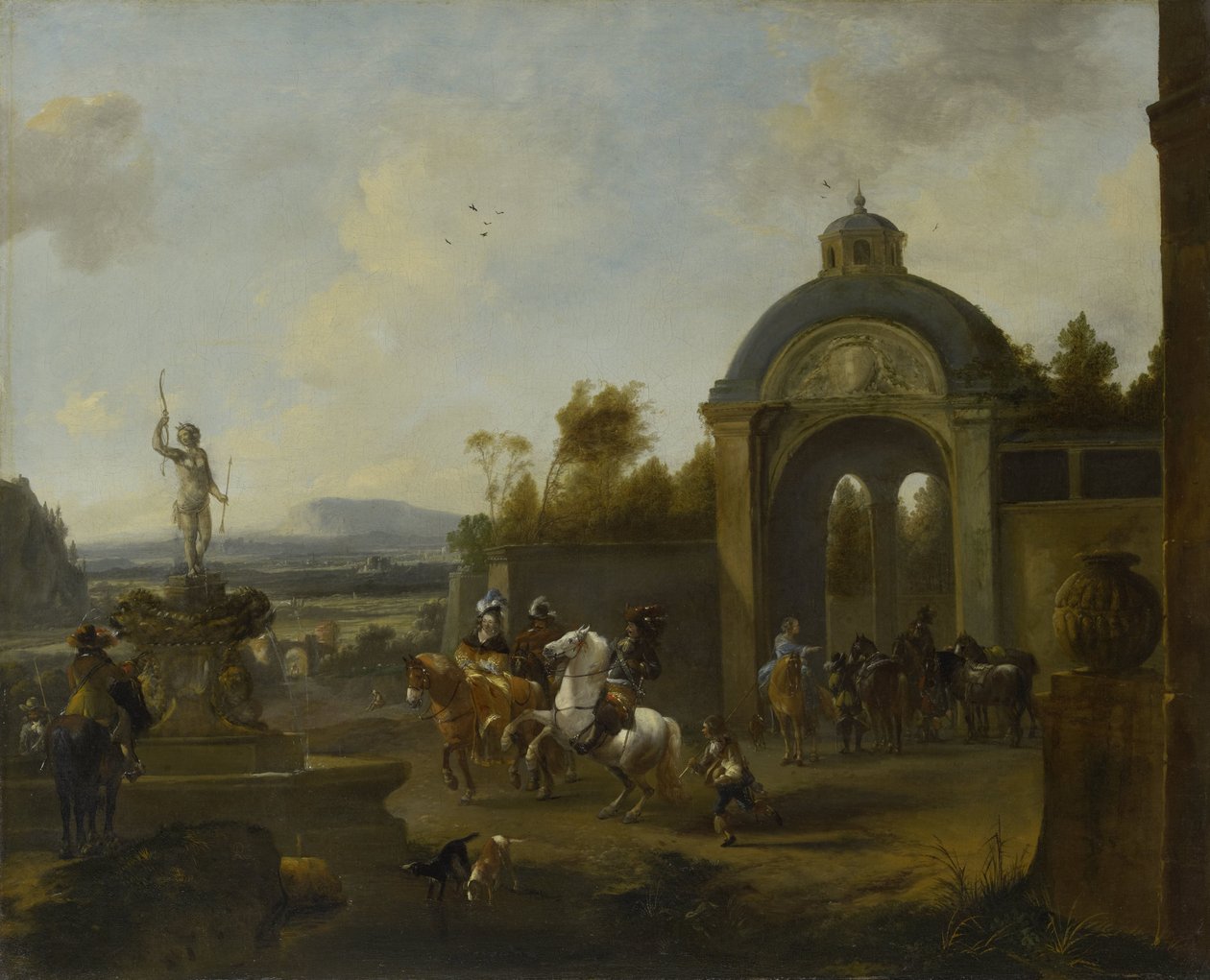 Partie de chasse à une fontaine - Pieter Wouwerman
