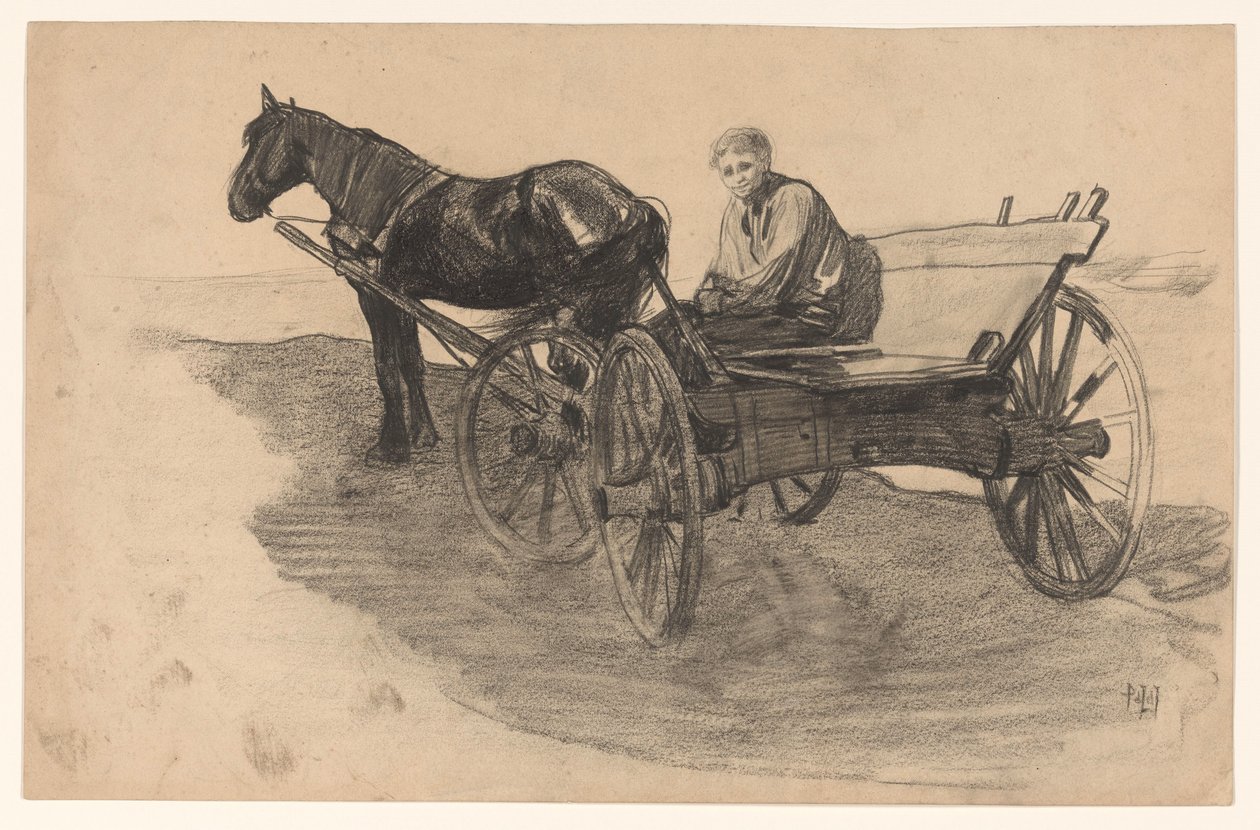 Cheval et chariot avec quelqu