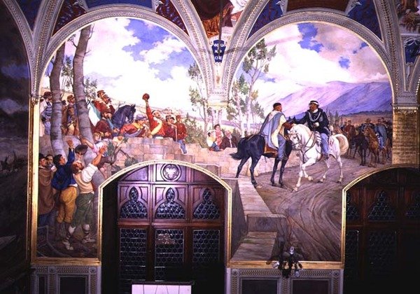 La rencontre entre Giuseppe Garibaldi (1807-82) et le roi Vittorio Emanuele II (1820-78) le 26 octobre 1860 à Teano, Italie, 1886 - Pietro Aldi