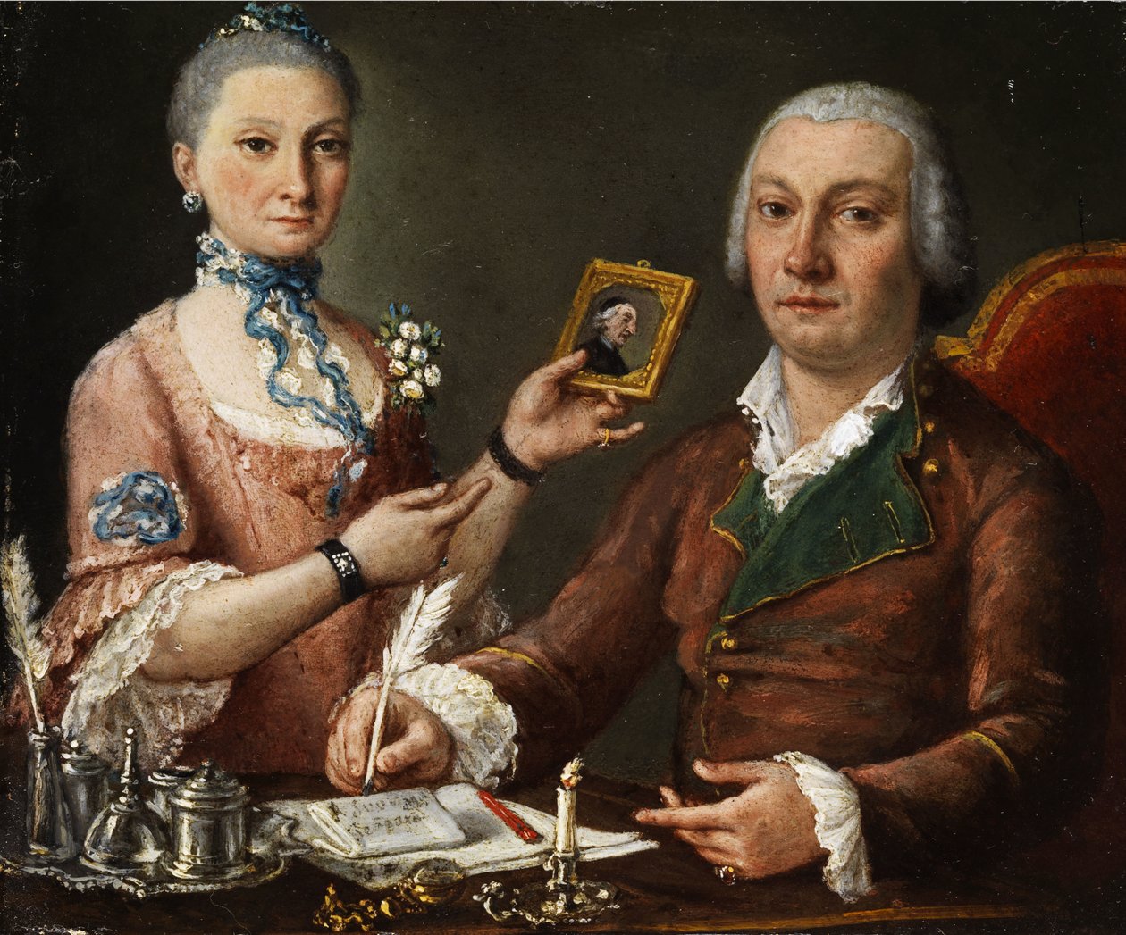 Couple à une table avec encrier et bougie - Pietro Fabris